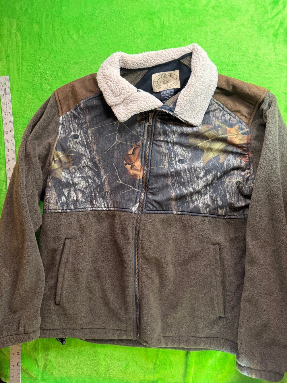 TAG Safari Outdoor Clothing Mossy Oak Camo Fleece Jacket Sz 2XL Sherpa Collar
